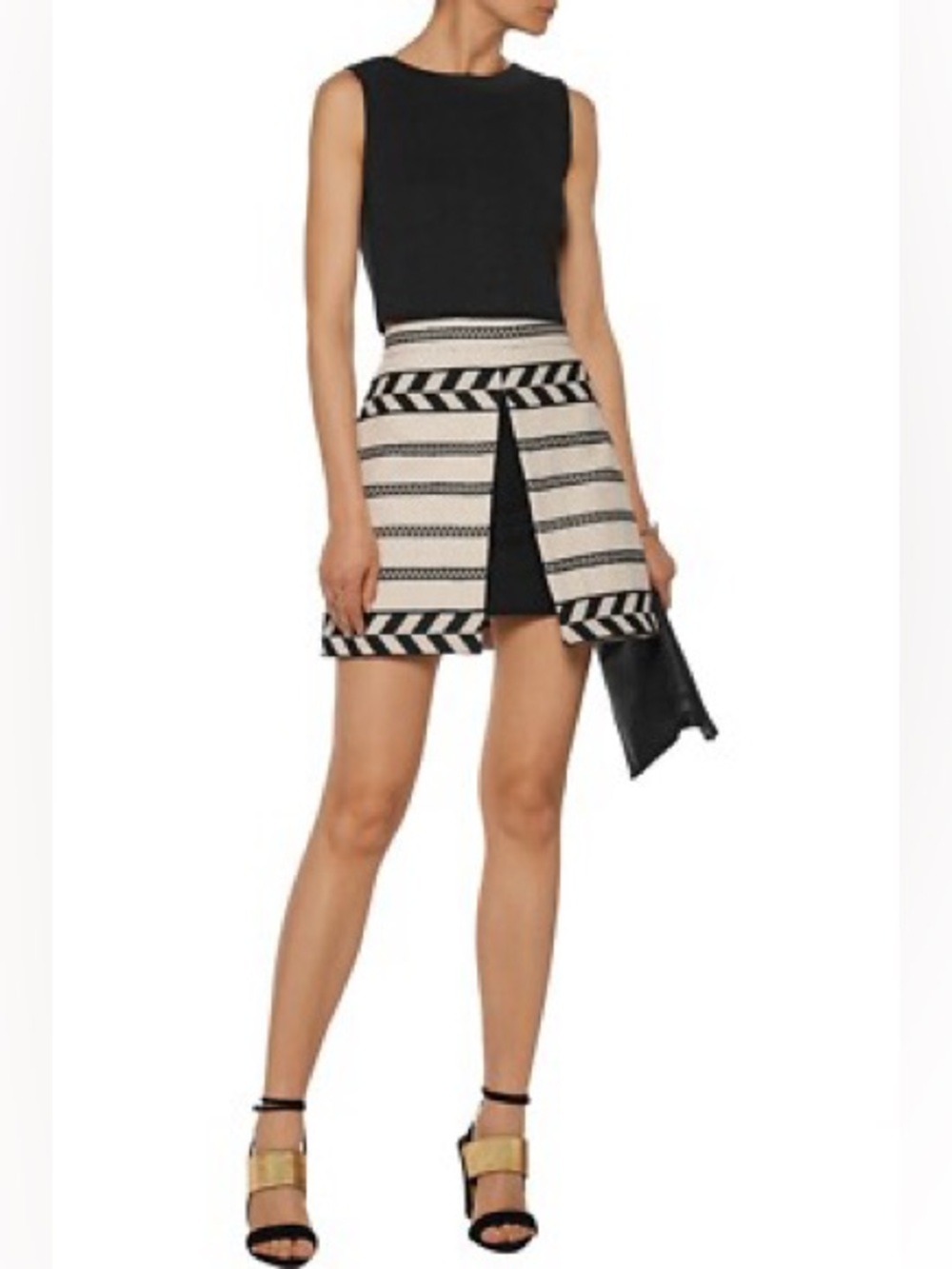 Alice + Olivia Daysi Jacquard A-Line Mini Skirt Cream & Black size 10 - Picture 2 of 7
